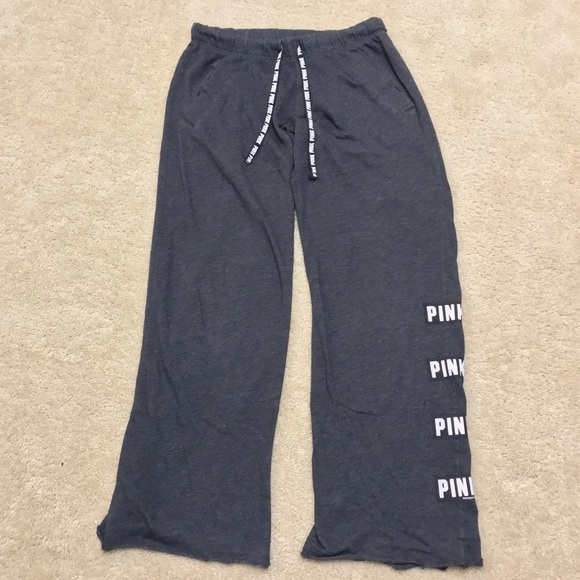 PINK Victoria's Secret Pants - Victoria’s Secret PINK Heathered Dark Grey Logo Boyfriend Sweatpants